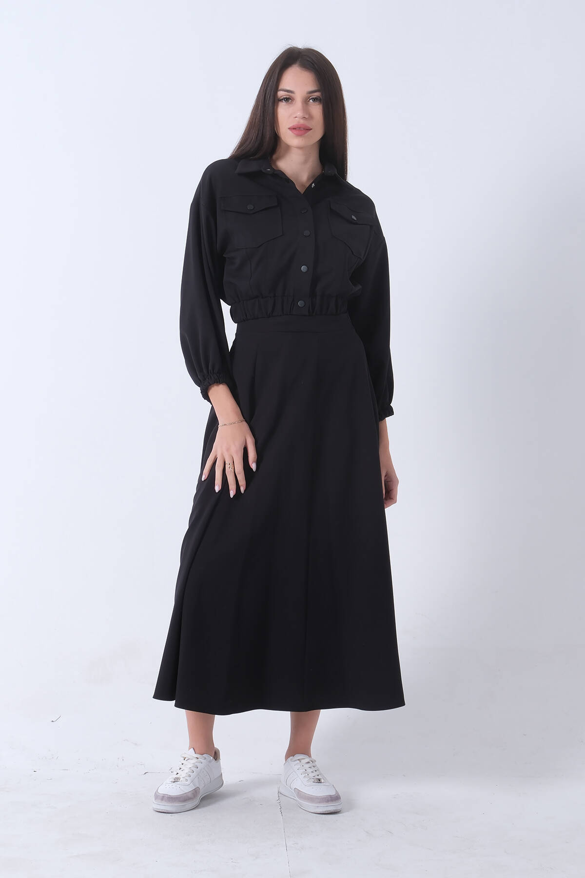 Siyah Beli Lastikli Cepli Ceket ve Etek İkili Takım 4595053.01 - Ardanewline (1)