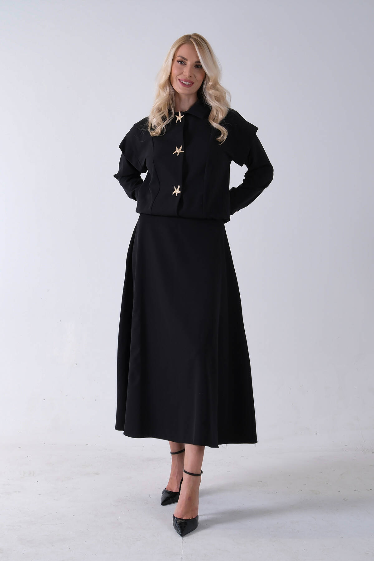 Siyah Beli Lastikli Deniz Yıldızı Çıt Çıt Kapamalı Ceket Detaylı Etekli Takım 4592269.01 - Ardanewline (1)