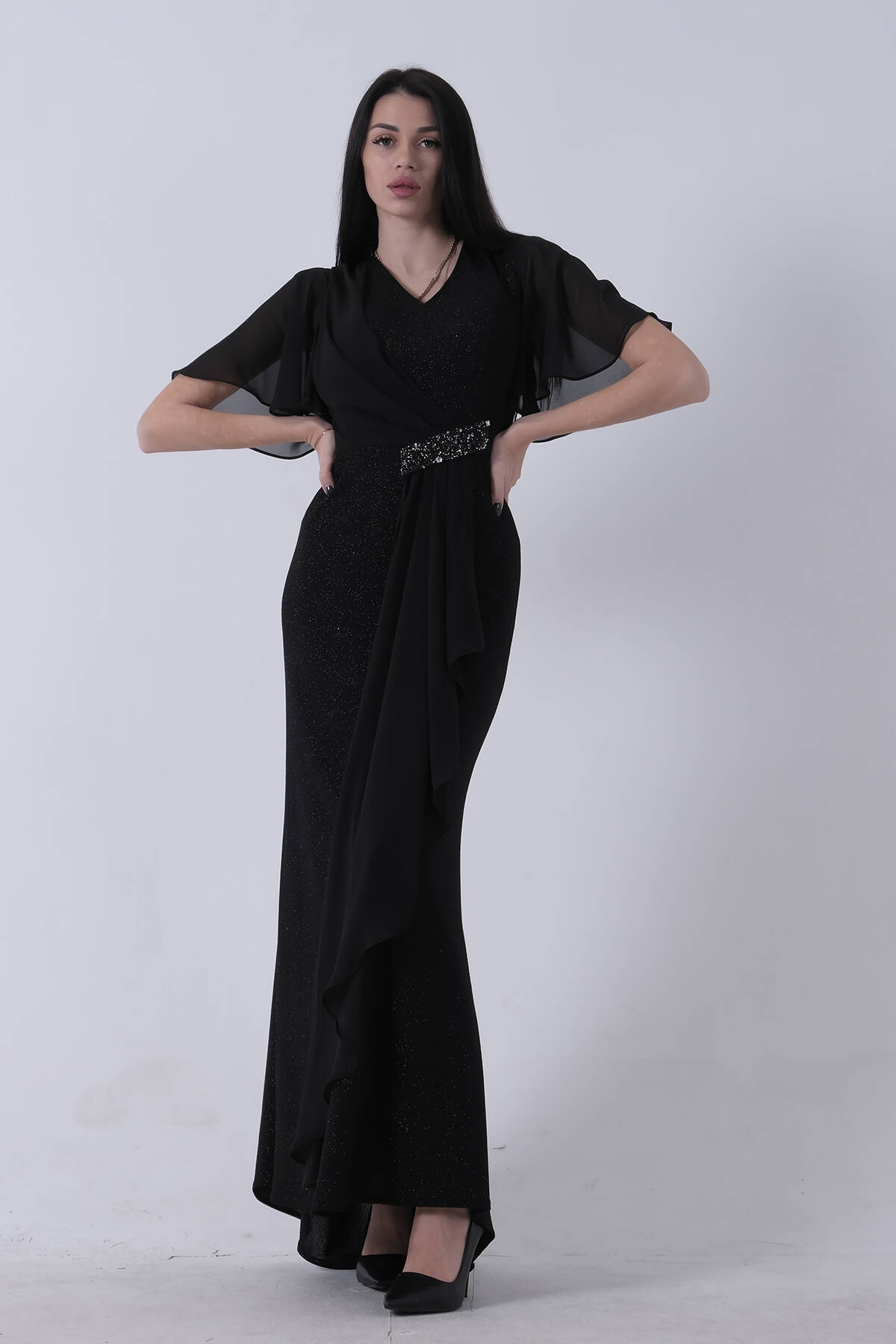 Siyah Beli Taş Detaylı Yarım Kol Tesettür Abiye 08061271.01 - Ardanewline (1)