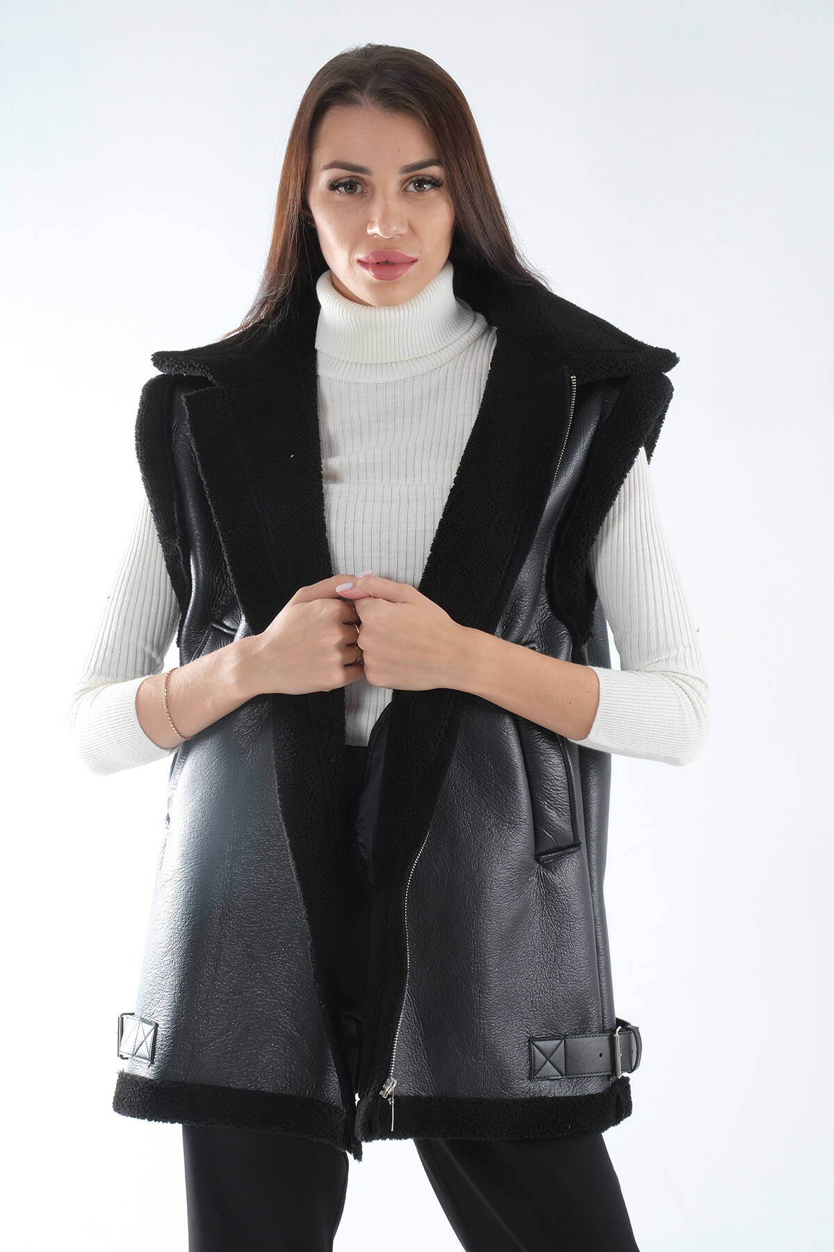 Siyah Biker Deri Yelek 31070181.01 - Ardanewline