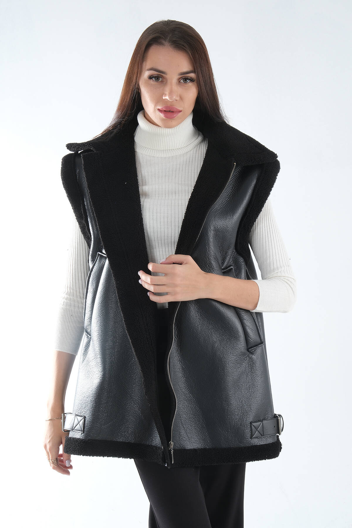 Siyah Biker Deri Yelek 31070181.01 - Ardanewline (1)