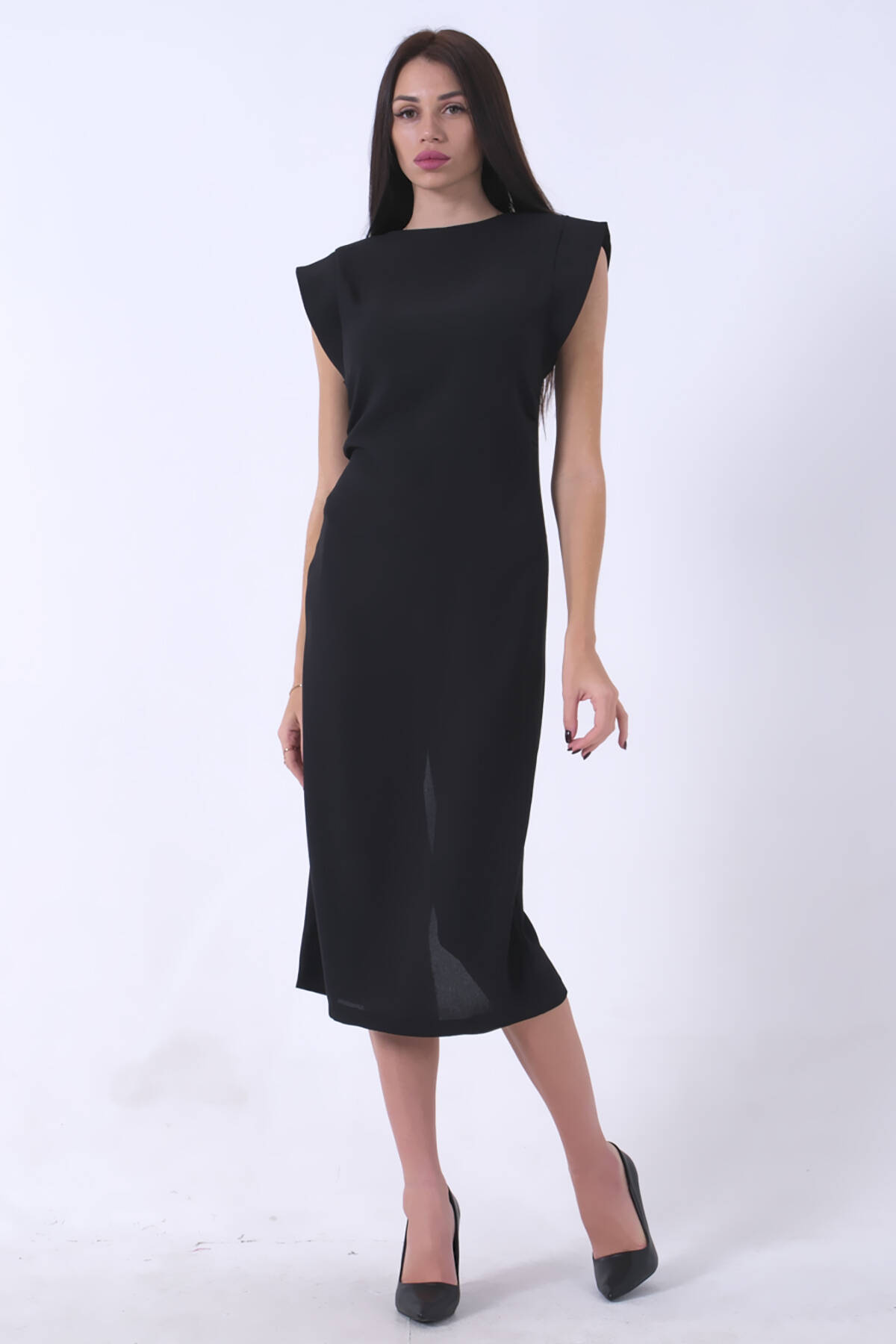 Siyah Büzgülü Elbise 0104022.01 - Ardanewline (1)