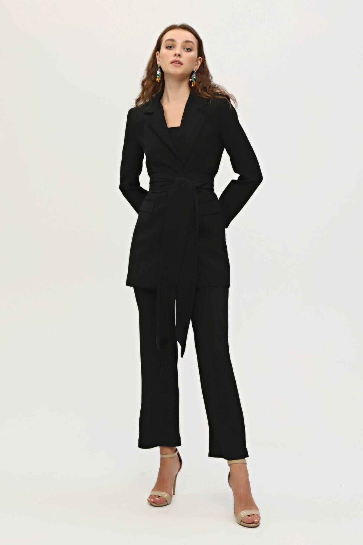 Siyah Crop Pantolon Ceket Üçlü Takım 0106308.01 - Ardanewline