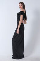 Siyah Drape Detaylı Saten Kumaş Abiye Elbise 9704858.01 - 6