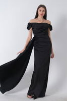 Siyah Drape Detaylı Saten Kumaş Abiye Elbise 9704858.01 - 11
