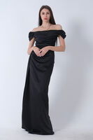 Siyah Drape Detaylı Saten Kumaş Abiye Elbise 9704858.01 - 13