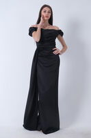 Siyah Drape Detaylı Saten Kumaş Abiye Elbise 9704858.01 - 14
