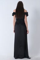 Siyah Drape Detaylı Saten Kumaş Abiye Elbise 9704858.01 - 16