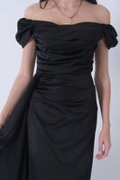 Siyah Drape Detaylı Saten Kumaş Abiye Elbise 9704858.01 - 18