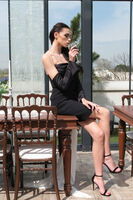Siyah Drape Düğme Detaylı Midi Boy Abiye 0801168.01 - 2
