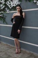 Siyah Drape Düğme Detaylı Midi Boy Abiye 0801168.01 - 3