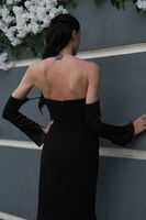Siyah Drape Düğme Detaylı Midi Boy Abiye 0801168.01 - 6