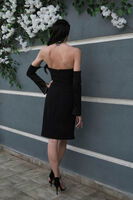 Siyah Drape Düğme Detaylı Midi Boy Abiye 0801168.01 - video
