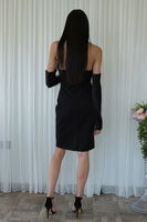 Siyah Drapeli Düğme Detaylı Mini Boy Abiye 9705537.01 - 5
