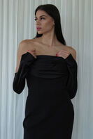 Siyah Drapeli Düğme Detaylı Mini Boy Abiye 9705537.01 - 6