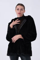 Siyah Fermuarlı Oversize Kapüşonlu Çift Cepli Peluş Mont 0108078.01 - 3