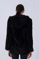 Siyah Fermuarlı Oversize Kapüşonlu Çift Cepli Peluş Mont 0108078.01 - 5