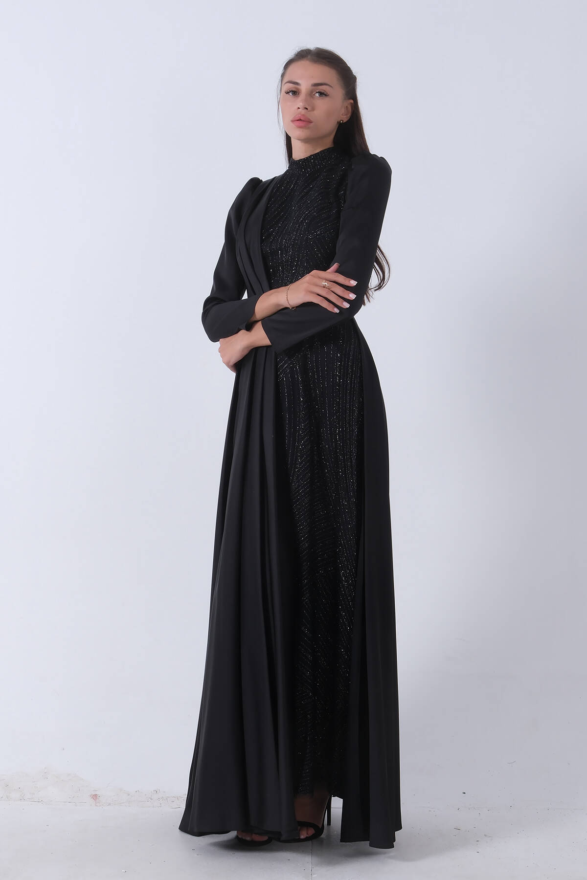Siyah İç Kısmı Simli Saten Abiye 6502431.01 - Ardanewline (1)