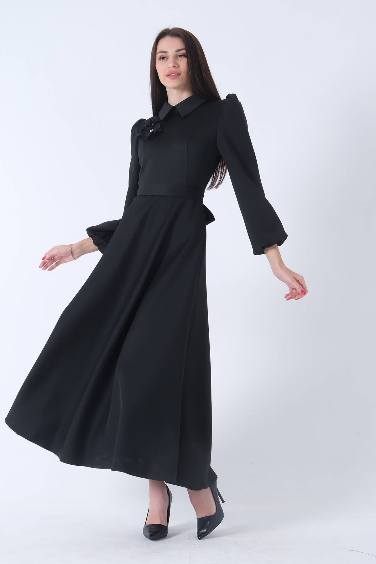 Siyah Kemer Bağlamalı Kloş Elbise 4593260.01 - Ardanewline