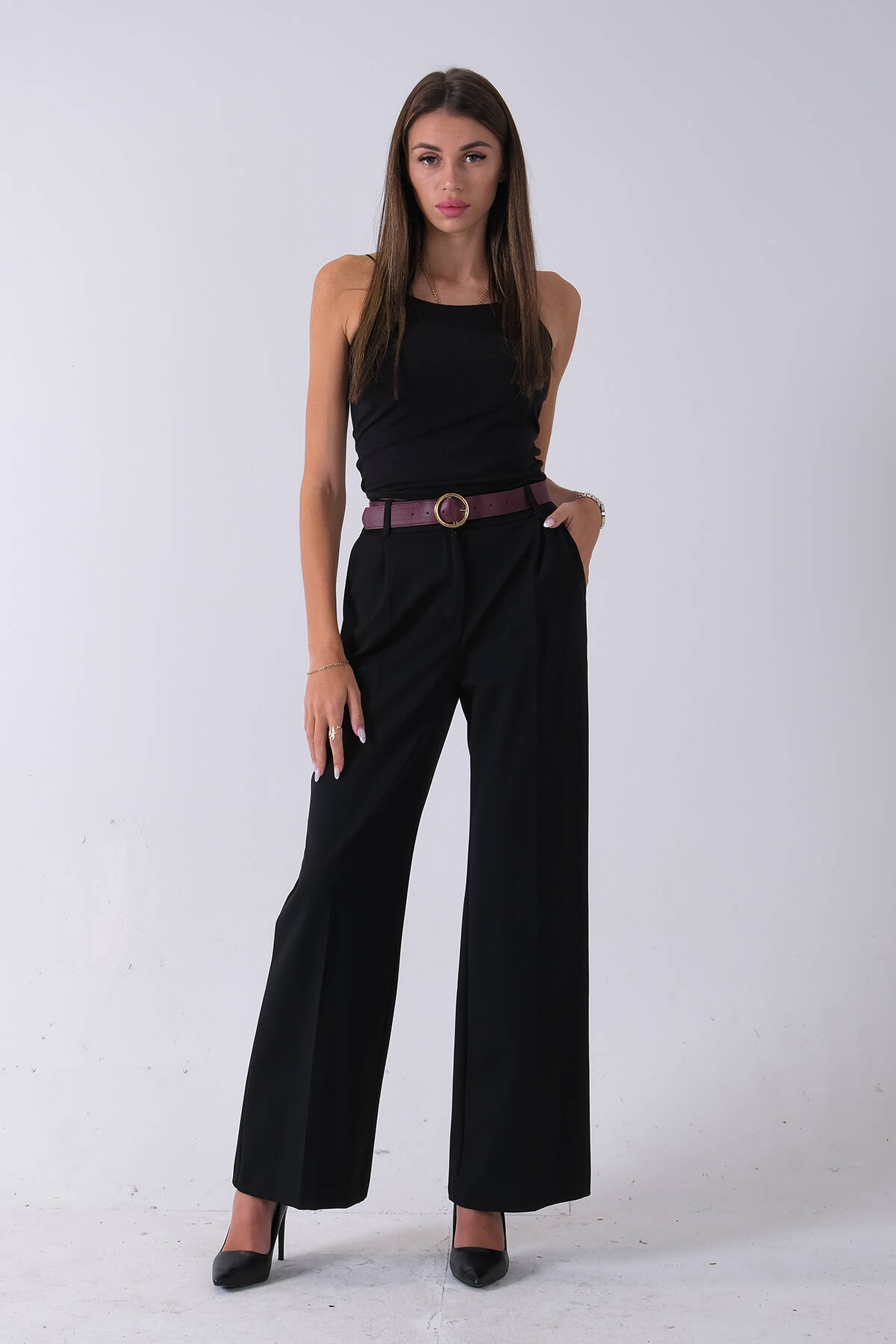 Siyah Kemerli Cepli Bol Paça Pantolon 03030190.01 - Ardanewline