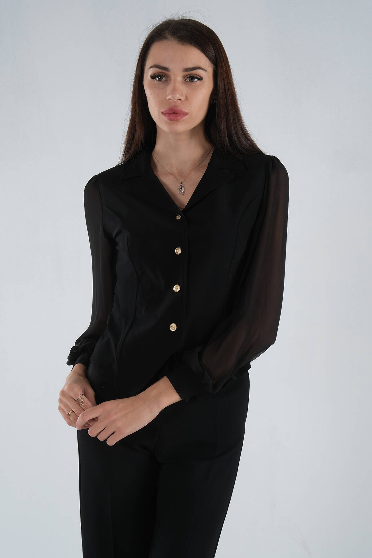 Siyah Kolları Şifon Gömlek 4202643.01 - Ardanewline (1)