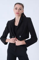 Siyah Kruvaze Yaka Kaşe Crop Astarlı Blazer Ceket 0105125.01 - 1