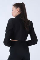 Siyah Kruvaze Yaka Kaşe Crop Astarlı Blazer Ceket 0105125.01 - 4