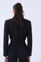 Siyah Kruvaze Yaka Kaşe Crop Astarlı Blazer Ceket 0105125.01 - 5