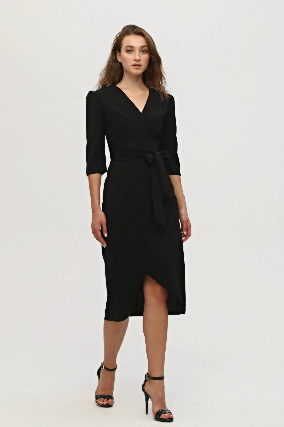 Siyah Kruvaze Yaka Midi Boy Krep Elbise 0104010.01 - Ardanewline