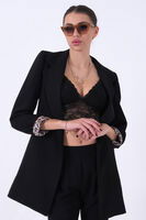 Siyah Leopar Astar Detaylı Krep Blazer Ceket 0105120.01 - 1