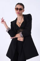 Siyah Leopar Astar Detaylı Krep Blazer Ceket 0105120.01 - 2