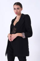 Siyah Leopar Astar Detaylı Krep Blazer Ceket 0105120.01 - 4