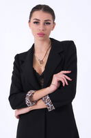 Siyah Leopar Astar Detaylı Krep Blazer Ceket 0105120.01 - 5