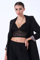 Siyah Leopar Astar Detaylı Krep Blazer Ceket 0105120.01 - 6