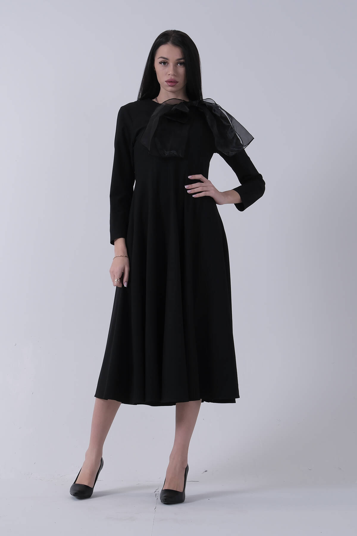 Siyah Omuz Organze Detaylı Kalem Elbise 3975472.01 - Ardanewline