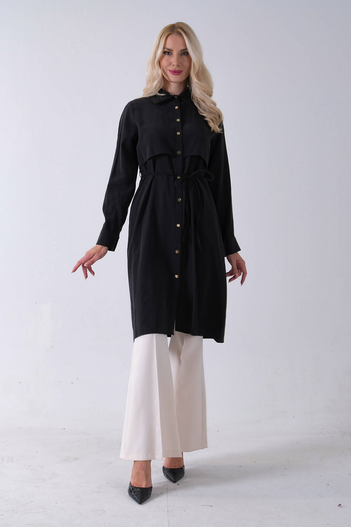 Siyah Önü Aller Detaylı Bağcıklı Modal Tunik 31050762.01 - Ardanewline