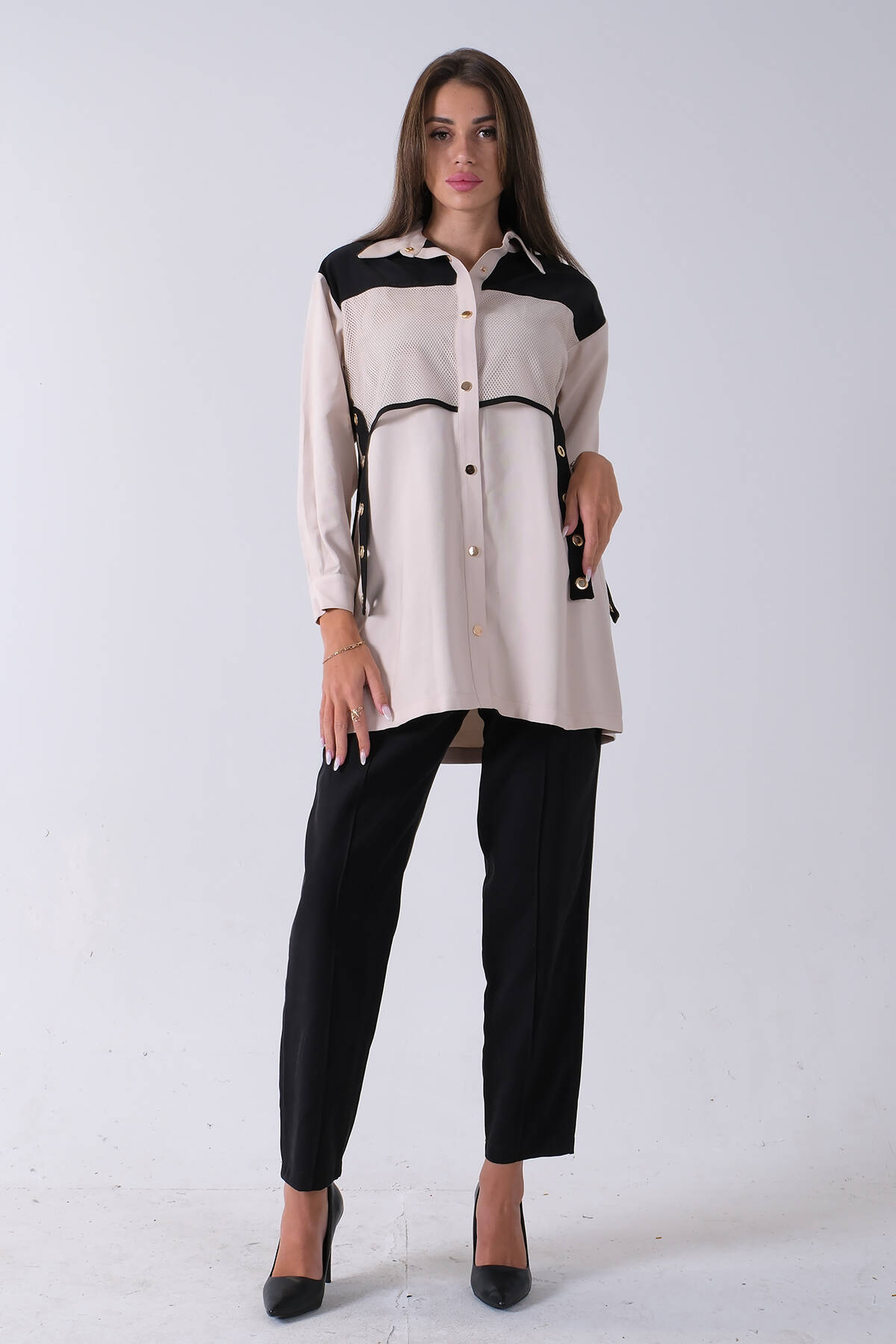 Siyah Önü File Detaylı Çift Renk Tunik Pantolonlu Takım 4701409.01 - Ardanewline (1)