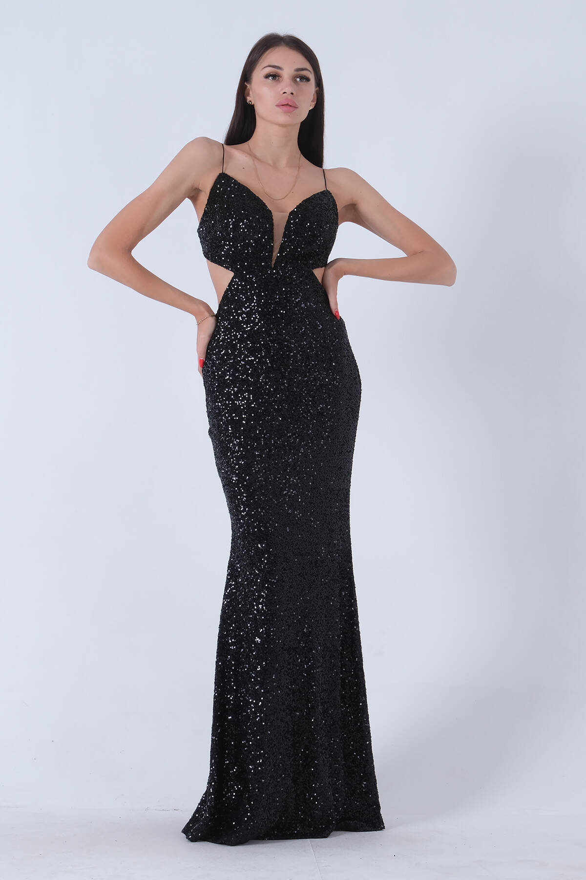 Siyah Payet Sırtı Açık Abiye 1302173.01 - Ardanewline
