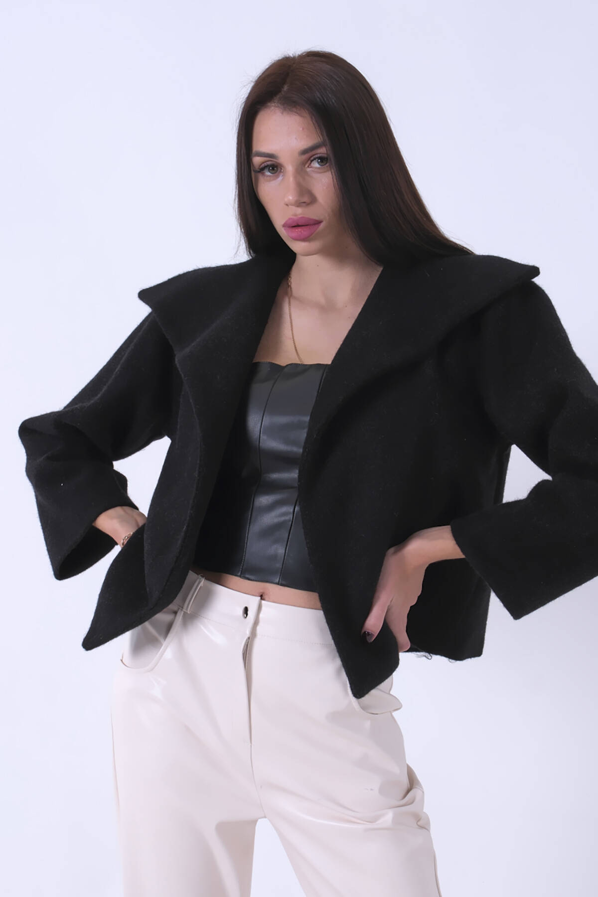 Siyah Peluş Şal Yaka Kapamasız Ceket 0105139.01 - Ardanewline