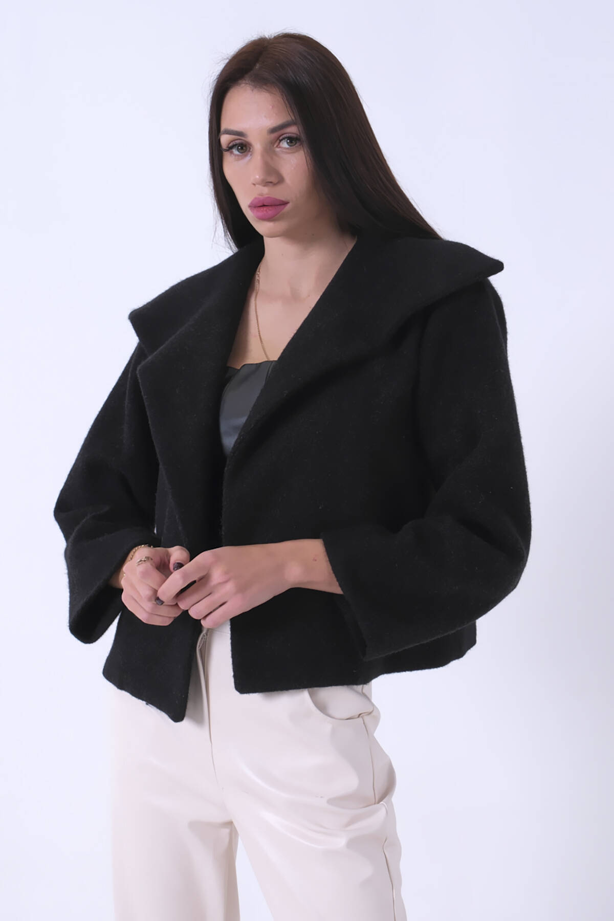Siyah Peluş Şal Yaka Kapamasız Ceket 0105139.01 - Ardanewline (1)