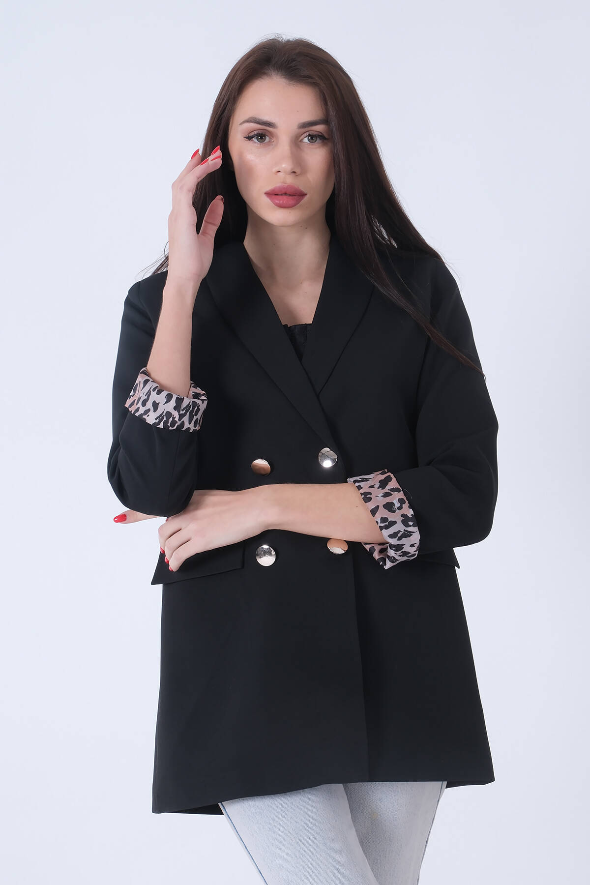 Siyah Şal Yaka Leopar Astarlı Kruvaze Ceket 39711561.01 - Ardanewline (1)