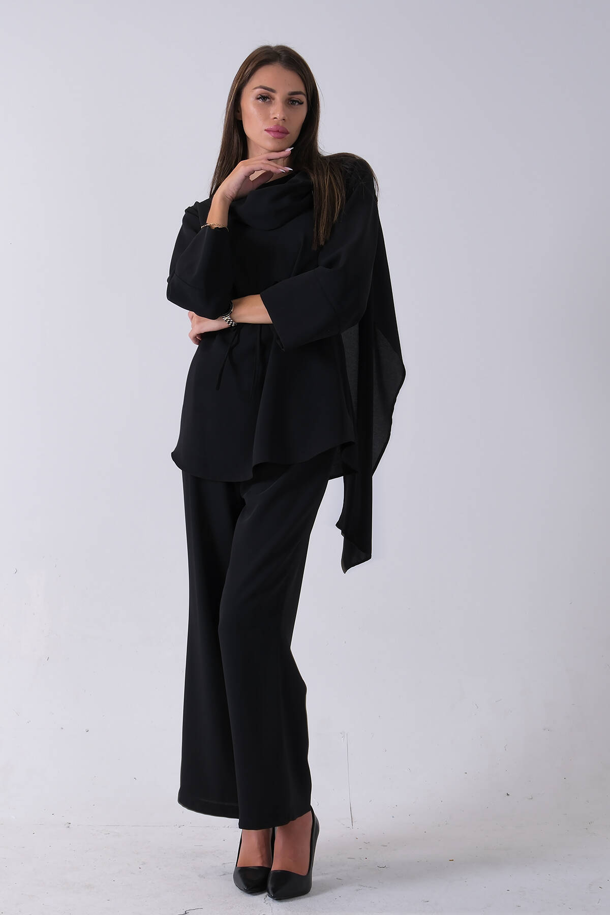 Siyah Şal Yaka Üzeri Broş Detaylı Pantolonlu Takım 4592270.01 - Ardanewline (1)