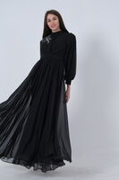 Siyah Şifon Vintage Tesettür Abiye 9705249.01 - 1
