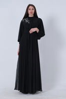Siyah Şifon Vintage Tesettür Abiye 9705249.01 - 3