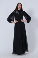 Siyah Şifon Vintage Tesettür Abiye 9705249.01 - 4