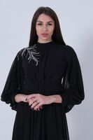 Siyah Şifon Vintage Tesettür Abiye 9705249.01 - 7