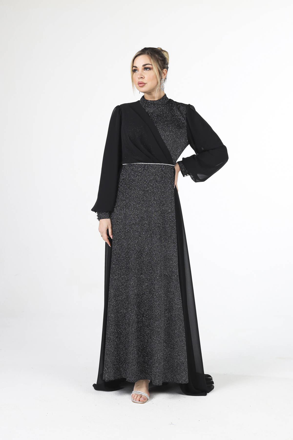 Siyah Simli Kumaşlı Abiye Elbise 6502428.01 - Ardanewline