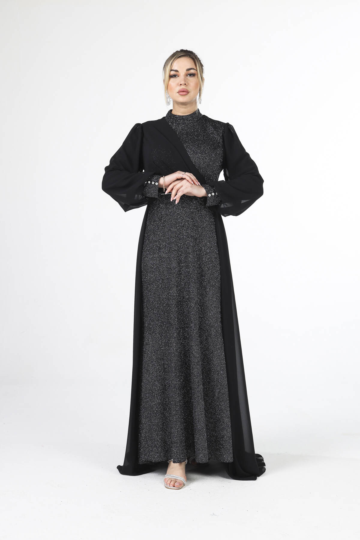 Siyah Simli Kumaşlı Abiye Elbise 6502428.01 - Ardanewline (1)