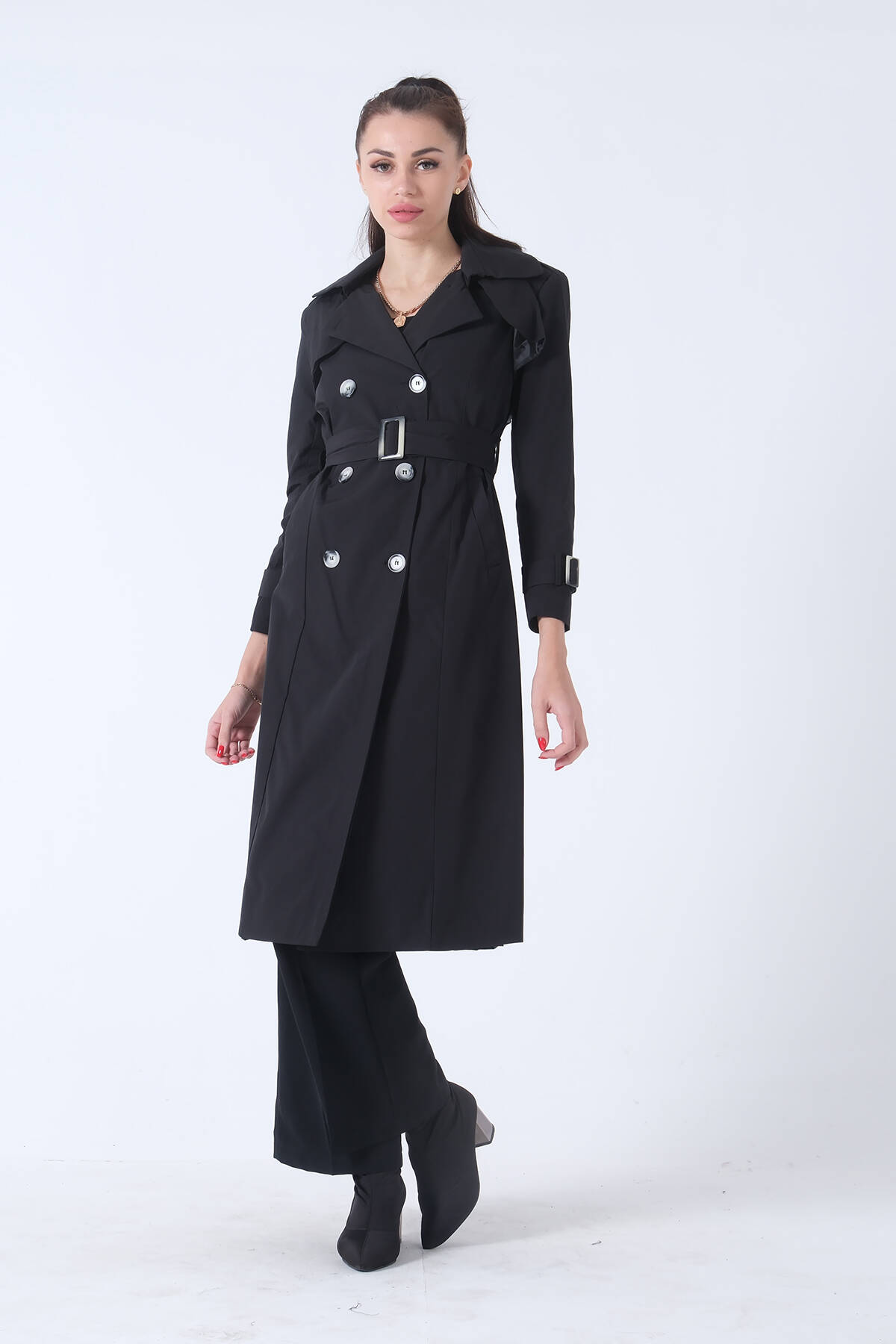 Siyah Su Geçirmez Slim Trençkot 0107128.01 - Ardanewline