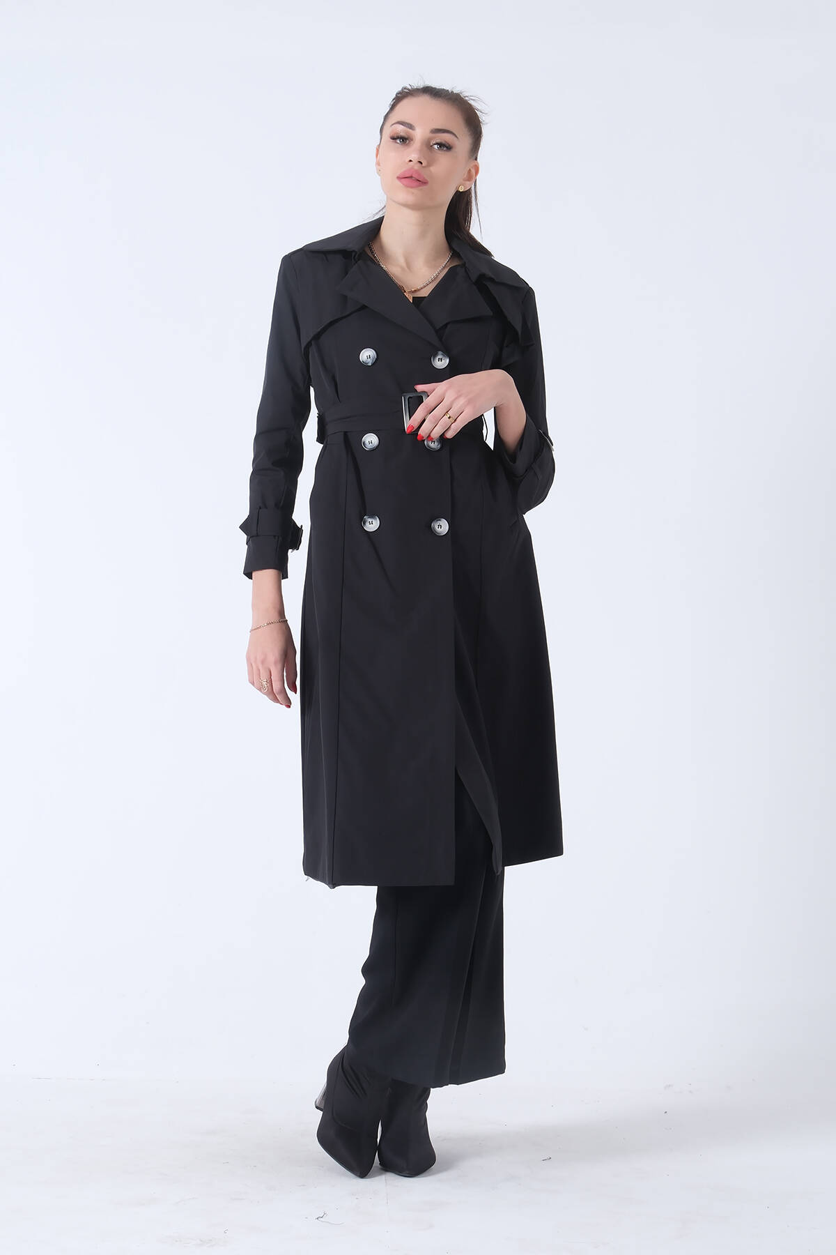 Siyah Su Geçirmez Slim Trençkot 0107128.01 - Ardanewline (1)